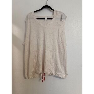 LIVI Active Sleeveless‎ Hoodie V Neck Speckled Red Drawstring Pockets Top